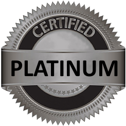 Dark gray round medallion with the words "PlatinumCertified."