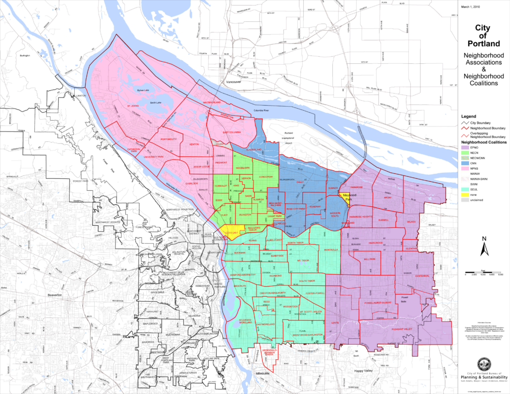 A map of Portland, Oregon, outlining various east-side neighborhoods where we are pausing service.